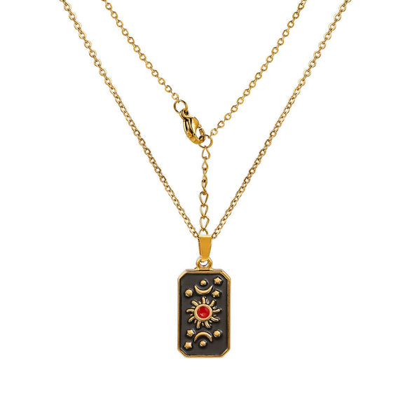 Titanium Steel Tarot Stereo Relief Pendant Necklace With Cartoon Characters Electroplating Design Unisex