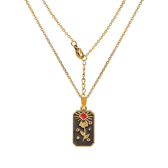 Titanium Steel Tarot Stereo Relief Pendant Necklace With Cartoon Characters Electroplating Design Unisex