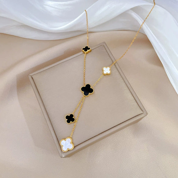 Titanium Steel Tassel Four Leaf Flower Geometric Cartoon Style Electroplated Necklace Accessories