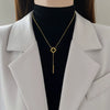 Titanium Steel Tassel Lucky Grass Minimalist Style Real Gold Plated Necklace With Cartoon And Flower Patterns
