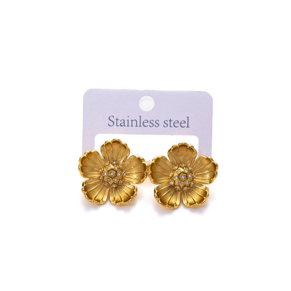 Titanium Steel Three Dimensional Flower Electroplated Diamond Women's Earrings
