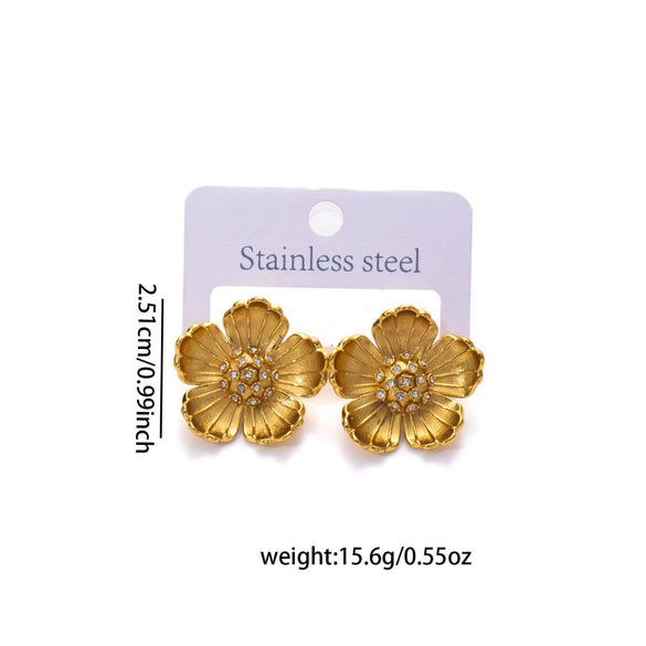 Titanium Steel Three Dimensional Flower Electroplated Diamond Women's Earrings
