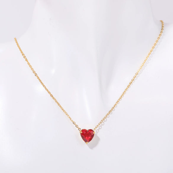 Titanium Steel Twelve Birthstone Love Pendant Necklace With Ochain Geometric Style Electroplating