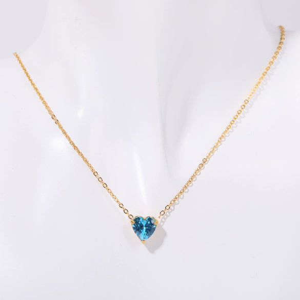 Titanium Steel Twelve Birthstone Love Pendant Necklace With Ochain Geometric Style Electroplating