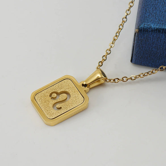316L Stainless Steel Twelve Constellation Pendant Necklace For Women With Sand Glitter Powder And Vacuum Plating