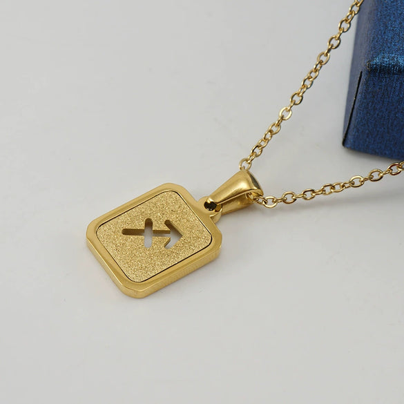 316L Stainless Steel Twelve Constellation Pendant Necklace For Women With Sand Glitter Powder And Vacuum Plating