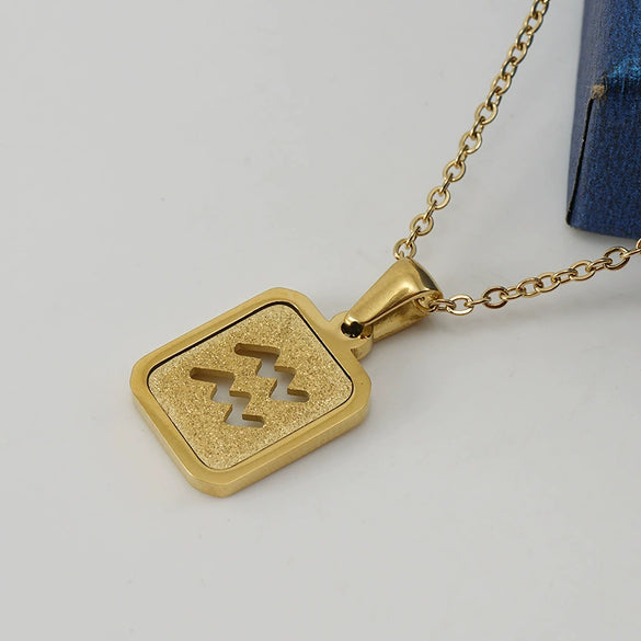 316L Stainless Steel Twelve Constellation Pendant Necklace For Women With Sand Glitter Powder And Vacuum Plating