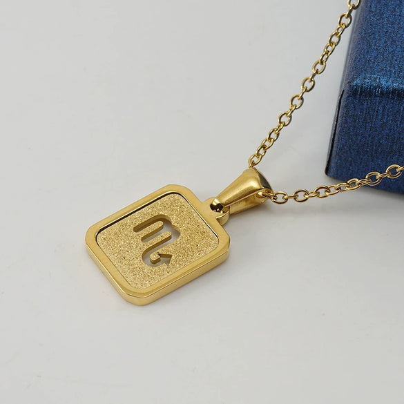 316L Stainless Steel Twelve Constellation Pendant Necklace For Women With Sand Glitter Powder And Vacuum Plating