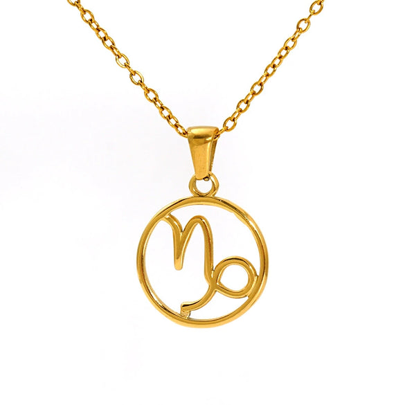 Titanium Steel Twelve Constellations Hollow Pendant Snake Bone Chain Necklace Electroplated 18K Gold Unisex