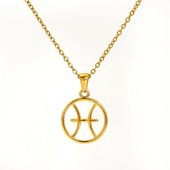 Titanium Steel Twelve Constellations Hollow Pendant Snake Bone Chain Necklace Electroplated 18K Gold Unisex