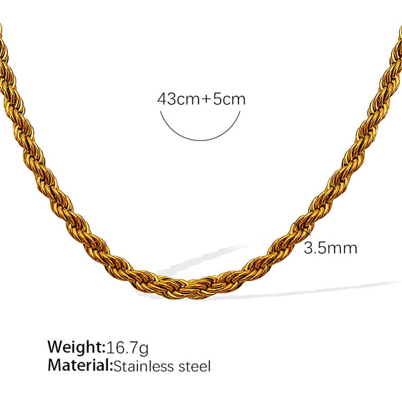 316L Stainless Steel Twist Chain Women's Retro Wave Ushape Geometric Electroplated Necklace