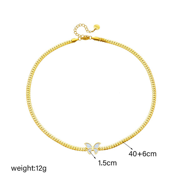 Titanium Steel Twist Clavicle Chain With White Butterfly Pendant For Women Electroplated Animal Style