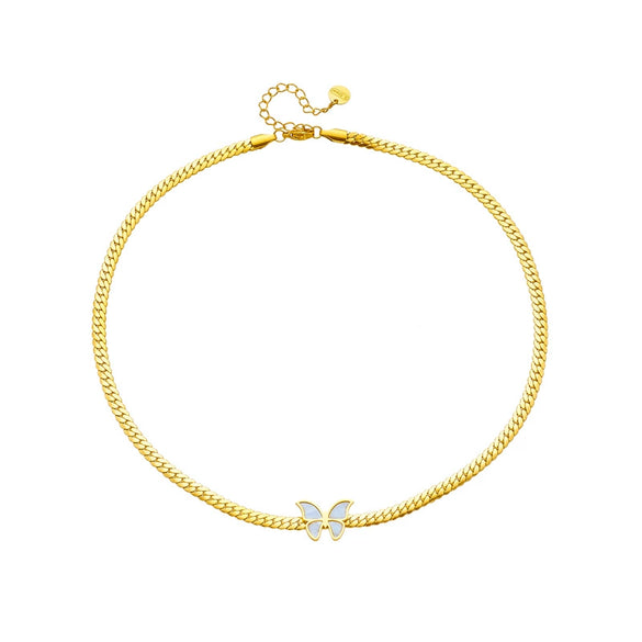 Titanium Steel Twist Clavicle Chain With White Butterfly Pendant For Women Electroplated Animal Style