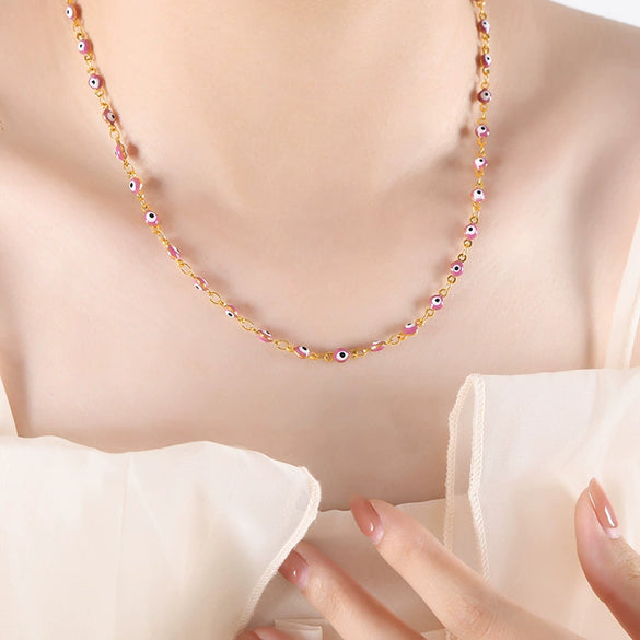 316L Stainless Steel Unisex Personality Exaggerated Eyes Dripping Oil Geometric Bracelet Necklace