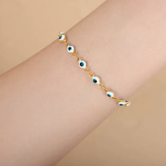 316L Stainless Steel Unisex Personality Exaggerated Eyes Dripping Oil Geometric Bracelet Necklace