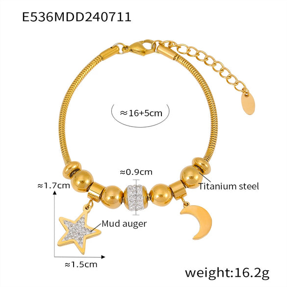 316L Stainless Steel Unisex Snake Bone Chain Bracelet With Life Tree Star Moon Diamond Design Pendant Electroplating And Geometric Style