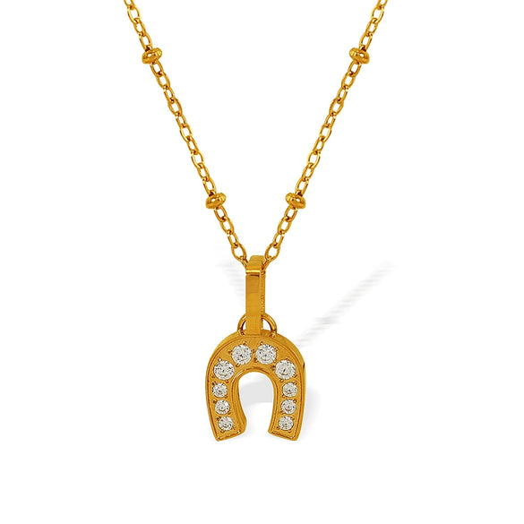 316L Stainless Steel Ushape Inlaid Zircon Electroplated Pendant Necklace For Women