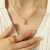 316L Stainless Steel Ushape Inlaid Zircon Electroplated Pendant Necklace For Women
