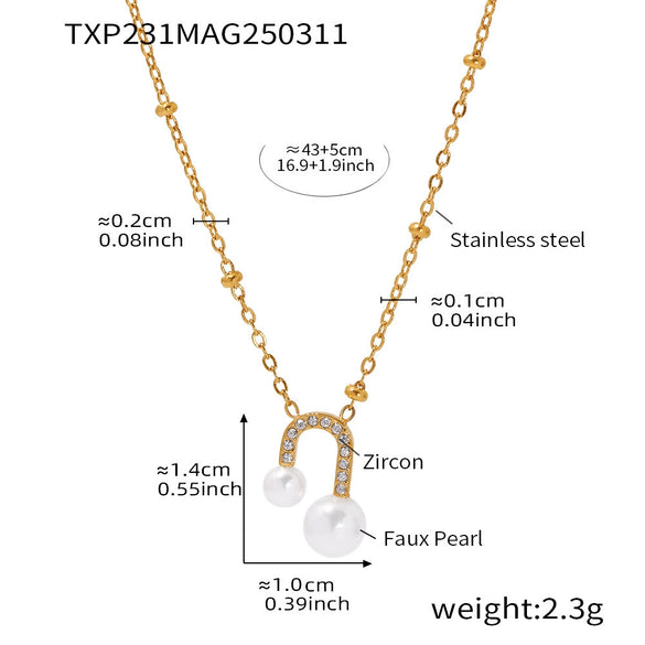 316L Stainless Steel Ushaped Bead Zircon Jewelry Set Electroplated For Women Necklace Earrings
