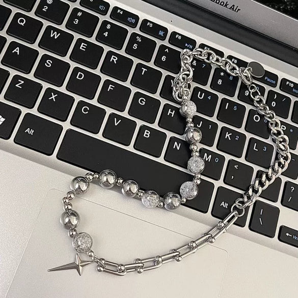 Titanium Steel Ushaped Hiphop Mang Star Cross Ice Crack Bead Stitching Polishing Necklace Unisex Trendy Niche Design Collarbone Chain Accessories