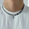 Titanium Steel Ushaped Hiphop Mang Star Cross Ice Crack Bead Stitching Polishing Necklace Unisex Trendy Niche Design Collarbone Chain Accessories