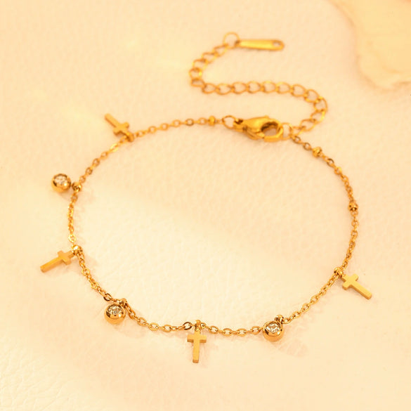 Titanium Steel Water Drop Bear Clip Heart Diamond Women's Light Luxury Stainless Steel Electroplated Pendant Bracelet