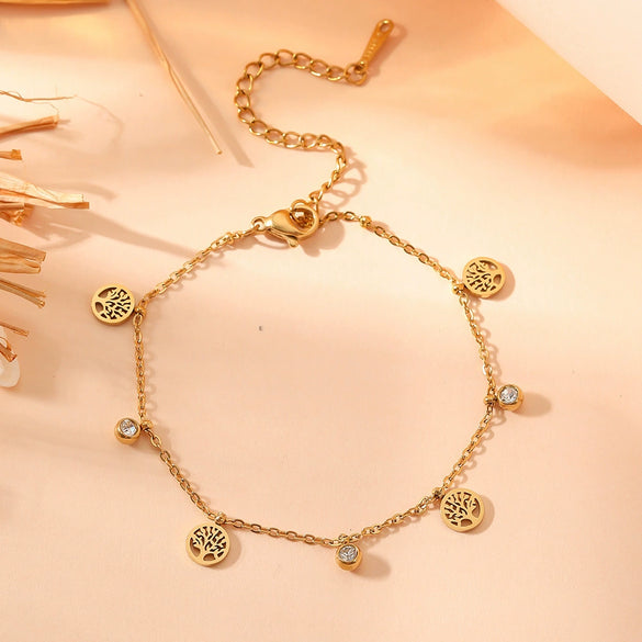 Titanium Steel Water Drop Bear Clip Heart Diamond Women's Light Luxury Stainless Steel Electroplated Pendant Bracelet