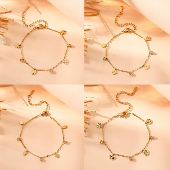 Titanium Steel Water Drop Bear Clip Heart Diamond Women's Light Luxury Stainless Steel Electroplated Pendant Bracelet