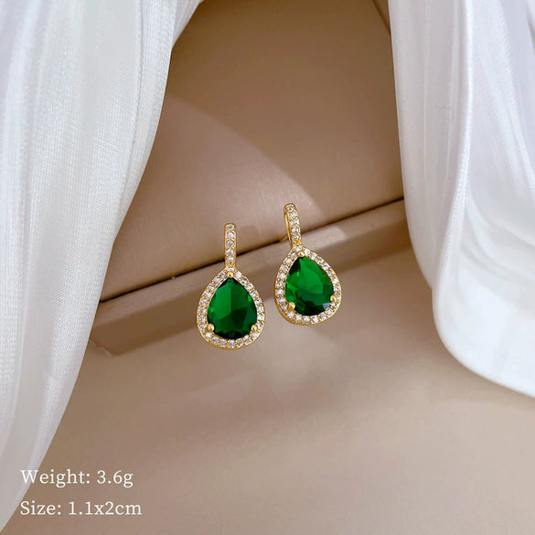 Titanium Steel Water Drop Green Zircon Microinlay Geometric Electroplated Women's Necklace Earrings Set