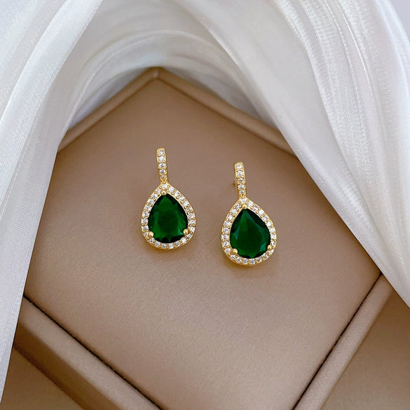 Titanium Steel Water Drop Green Zircon Microinlay Geometric Electroplated Women's Necklace Earrings Set