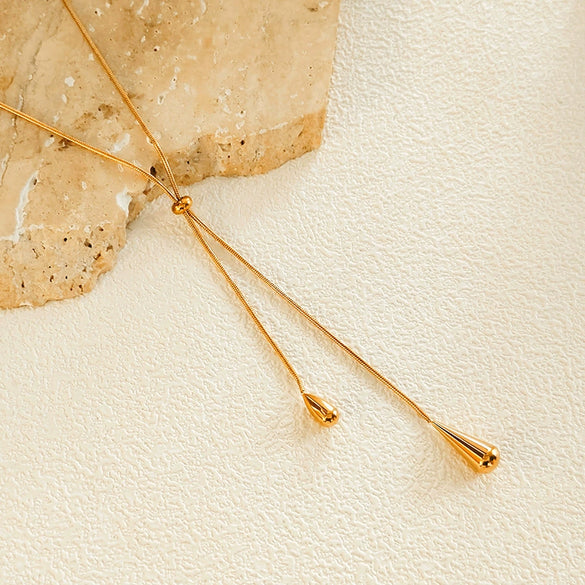 Titanium Steel Water Drop Shape Necklace And Tassel Earrings With Snake Bone Chain For Women Electroplated