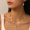Titanium Steel Water Drop Shell Double Layer Necklace With Love Bell Pattern Jewelry