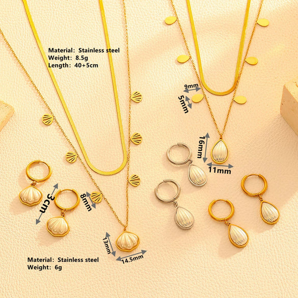 Titanium Steel Water Drop Shell Double Layer Necklace With Love Bell Pattern Jewelry