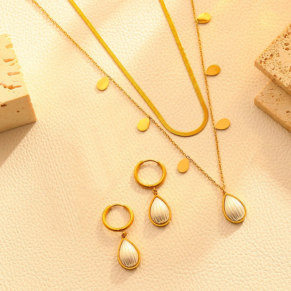 Titanium Steel Water Drop Shell Double Layer Necklace With Love Bell Pattern Jewelry