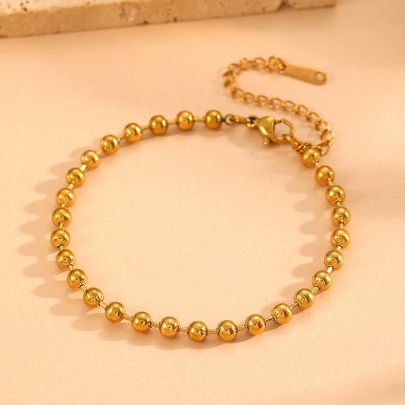 Titanium Steel Wave Bead Jewelry Set With Flower Pattern For Women Include Necklace Bracelet Anklet