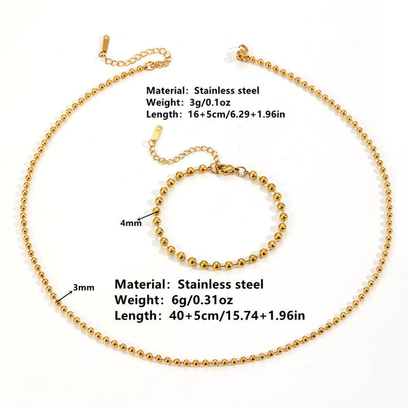 Titanium Steel Wave Bead Jewelry Set With Flower Pattern For Women Include Necklace Bracelet Anklet