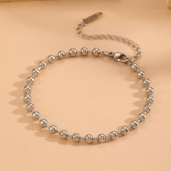 Titanium Steel Wave Bead Jewelry Set With Flower Pattern For Women Include Necklace Bracelet Anklet