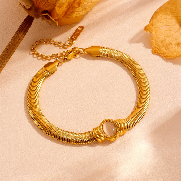 Titanium Steel Wide Chain Cat's Eye Heart Shaped Cartoon Style Women's Bracelet With Electroplating