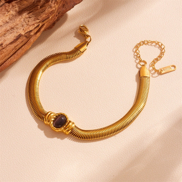 Titanium Steel Wide Chain Cat's Eye Heart Shaped Cartoon Style Women's Bracelet With Electroplating