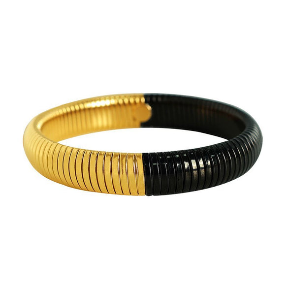 316L Stainless Steel Wide Face Elastic Snake Bone Hip Hop Style Bracelet With Electroplating