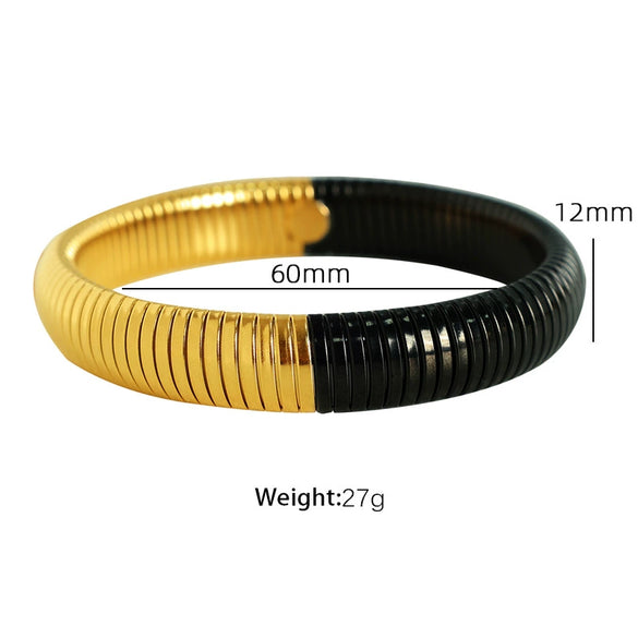 316L Stainless Steel Wide Face Elastic Snake Bone Hip Hop Style Bracelet With Electroplating