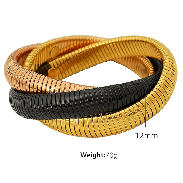 316L Stainless Steel Wide Surface Elastic Snake Bone Bracelet With Exotic Style And Electroplating Treatment
