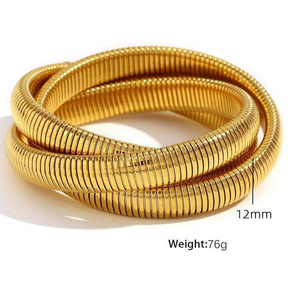 316L Stainless Steel Wide Surface Elastic Snake Bone Bracelet With Exotic Style And Electroplating Treatment