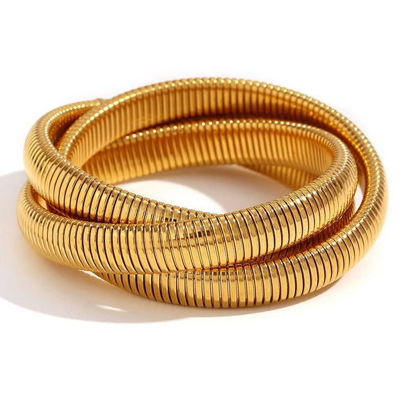 316L Stainless Steel Wide Surface Elastic Snake Bone Bracelet With Exotic Style And Electroplating Treatment