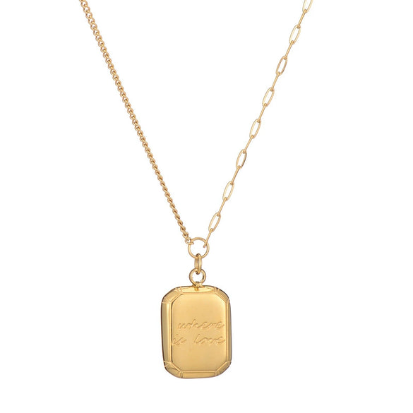 Titanium Steel Women's Ab Chain Necklace Set With Small Square Pendant And Geometric Style Gold Plated