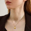 Titanium Steel Women's Ab Chain Necklace Set With Small Square Pendant And Geometric Style Gold Plated