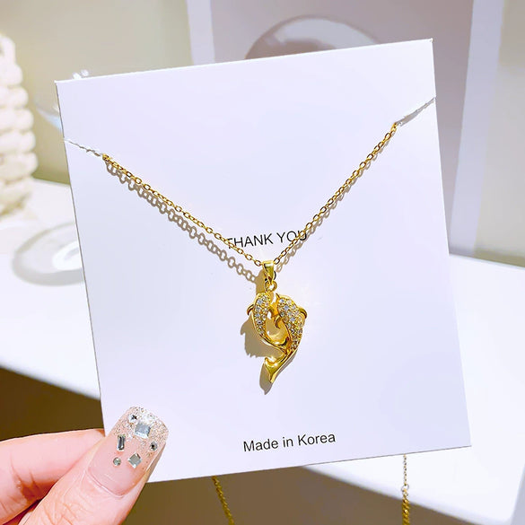 Titanium Steel Women's Animal Zodiac Diamond Set Pendant Necklace
