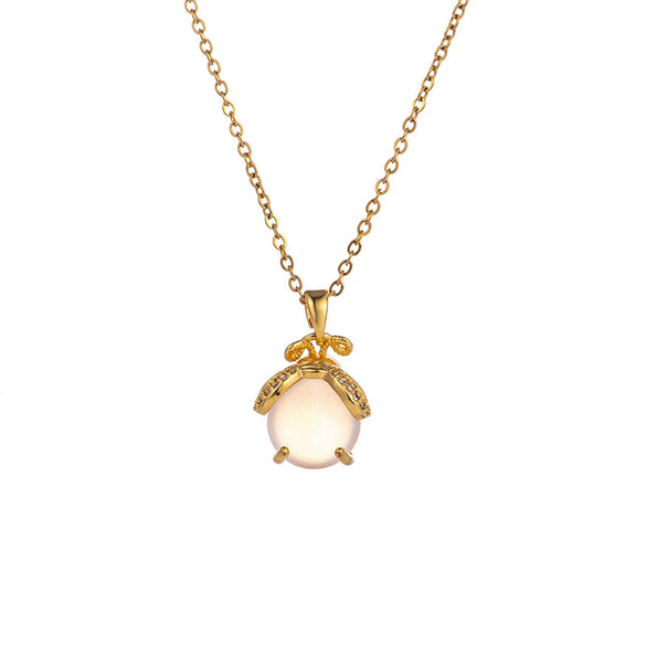 Titanium Steel Women's Animals Zodiac Firefly Pendant Necklace With Mixed Gem Inlay And Diamond Design