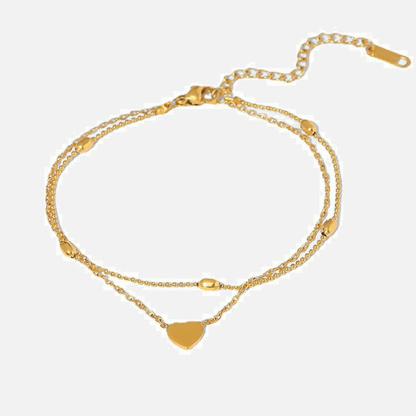 Titanium Steel Women's Anklet With 18K Gold Heart Pendant And Oval Bead Chain Geometric Pattern Simple Style