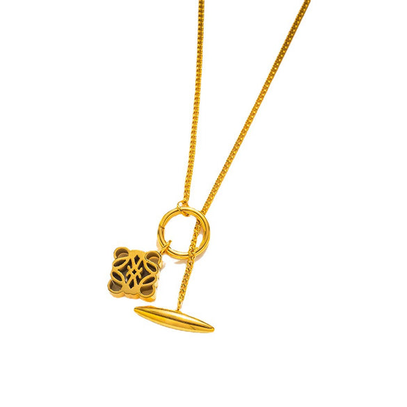 Titanium Steel Women's Bamboo Chain Necklace Geometric Gold Inlaid Retro Light Luxury Niche